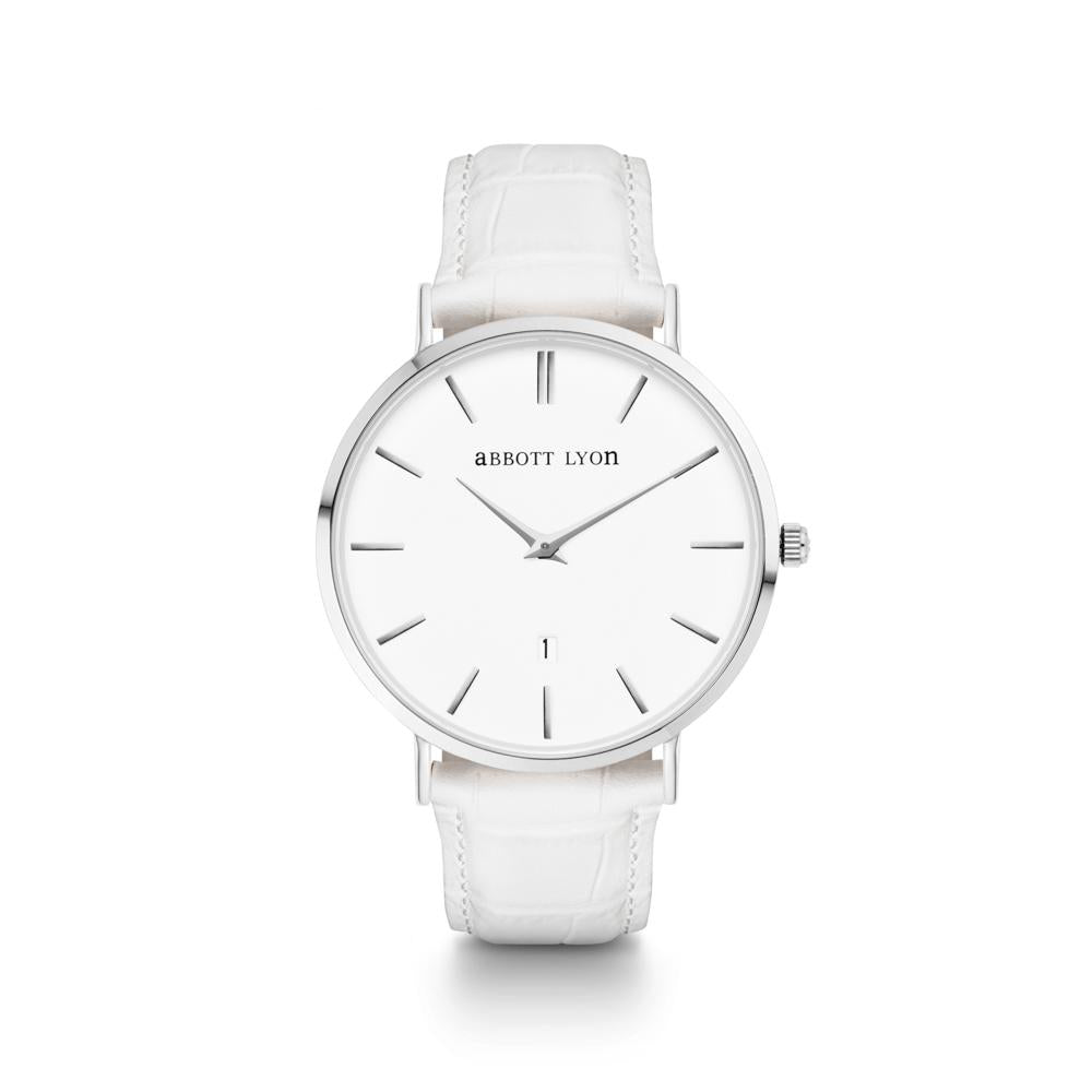 White Gator Leather Kensington 40 (Silver)